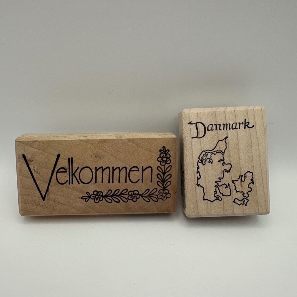Nordenstrom Danmark Velkommen Welcome Danish Wood Mount Rubber Stamp Lot Vintage